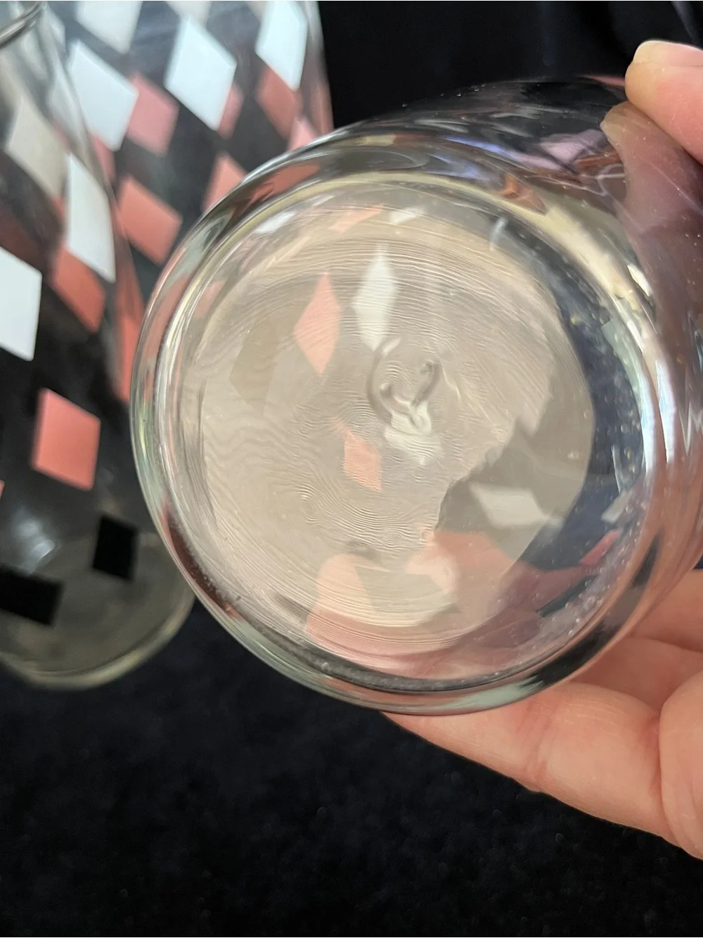 Libbey Glass Harlequin Pink Black White Diamond Pattern Atomic MCM 50s set of 3